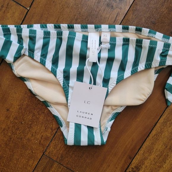 LC Lauren Conrad, Green & White Stripe Bikini Bottom - Picture 2 of 7